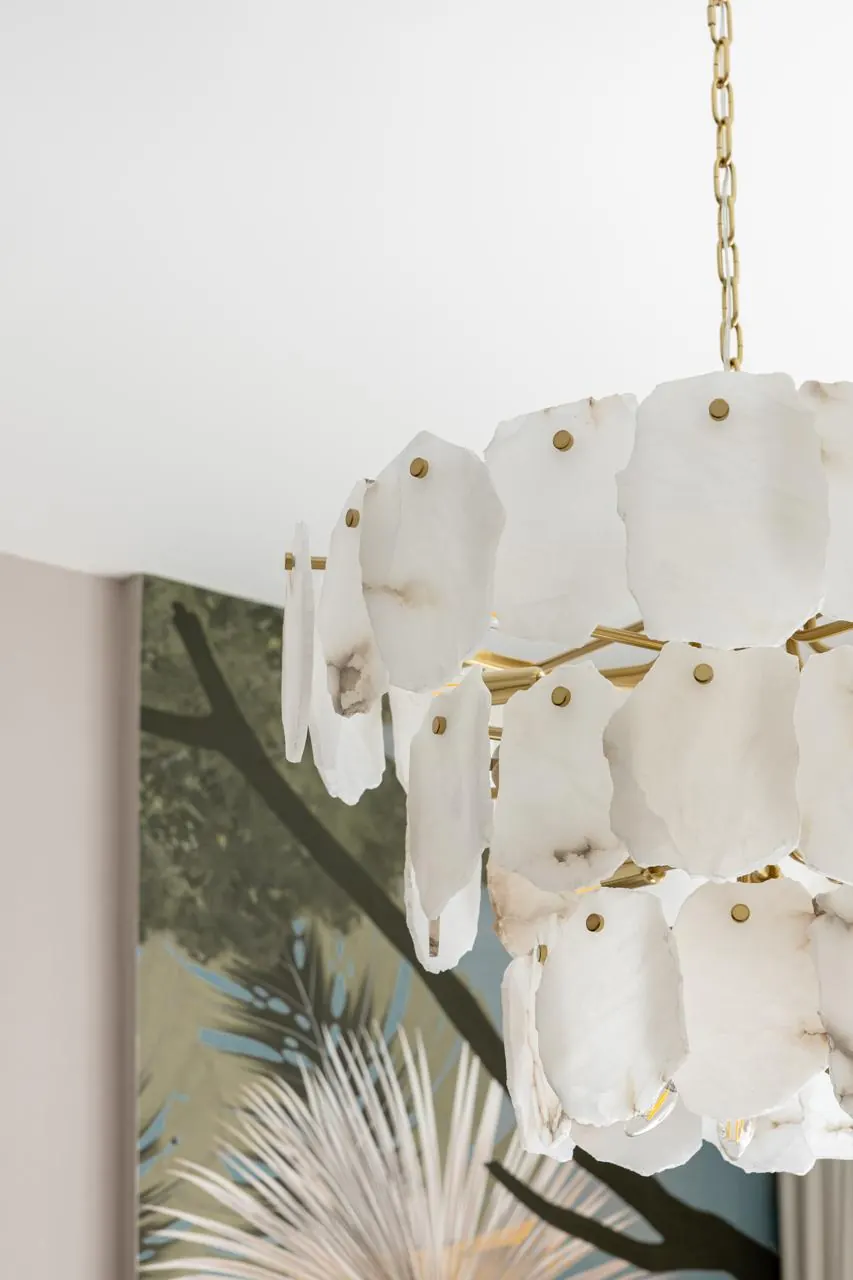 Alabaster and brass chandelier